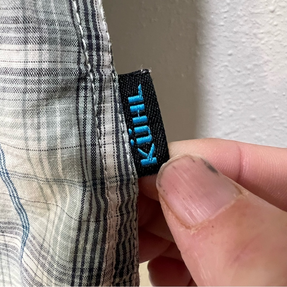 Kuhl Men’s XL Extra Large Eluxur Madras Button Down Plaid Shirt Blue Gray Hiking - Picture 6 of 10